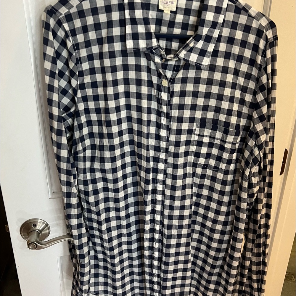 J. Crew Women's Navy and White Checkered Blouse